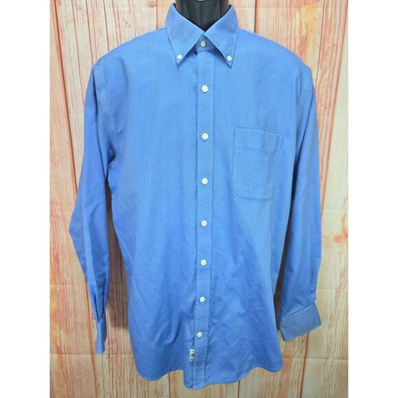 Peter Millar Mens Dress Shirt Large Blue Nanoluxe Easycare Cotton - Picture 1 of 7